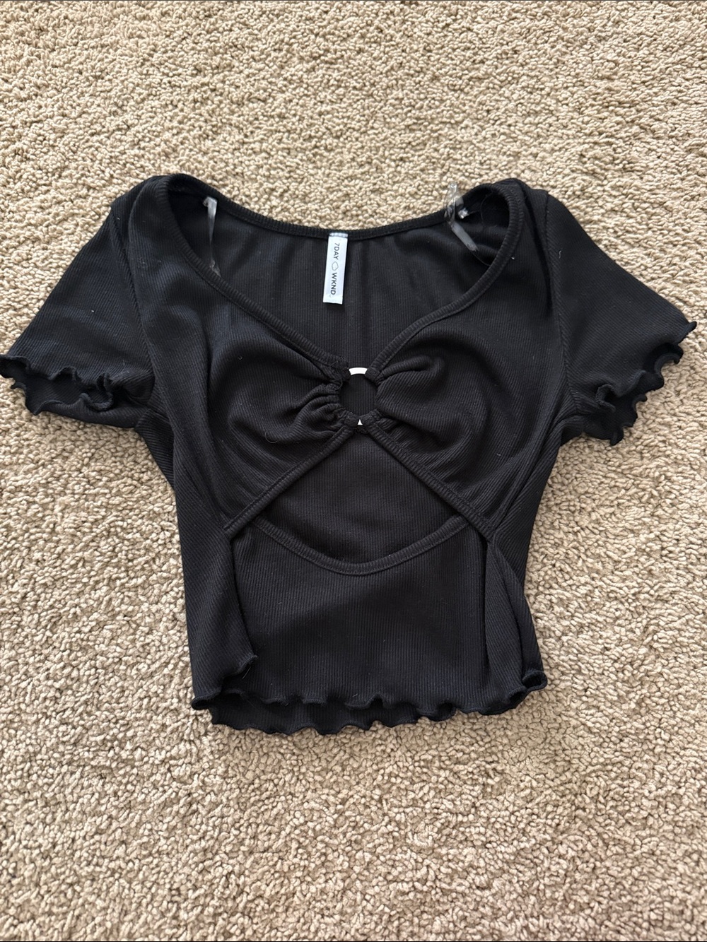 Zara Black Short Sleeve Cutout Ring Front Crop Top